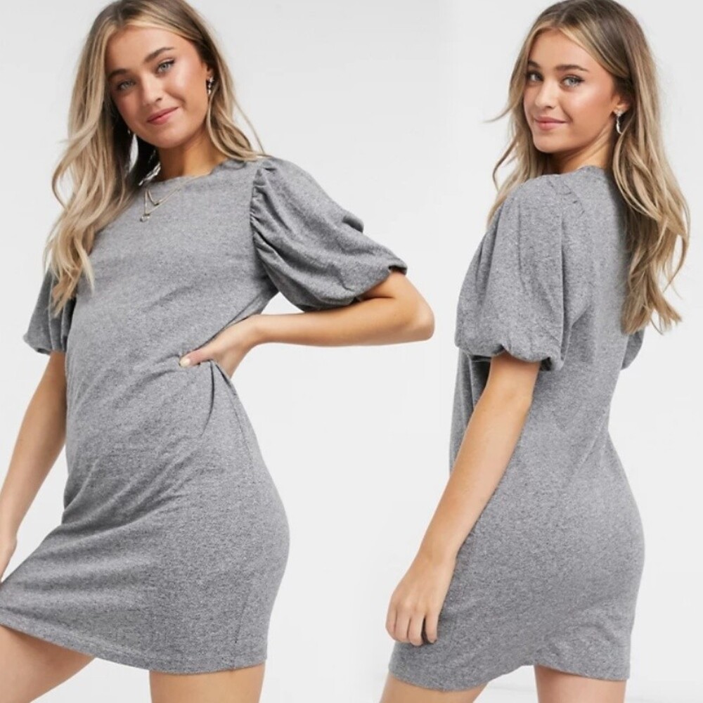 ASOS ♡ JDY ♡ jersey puff sleeve mini dress in gray - S